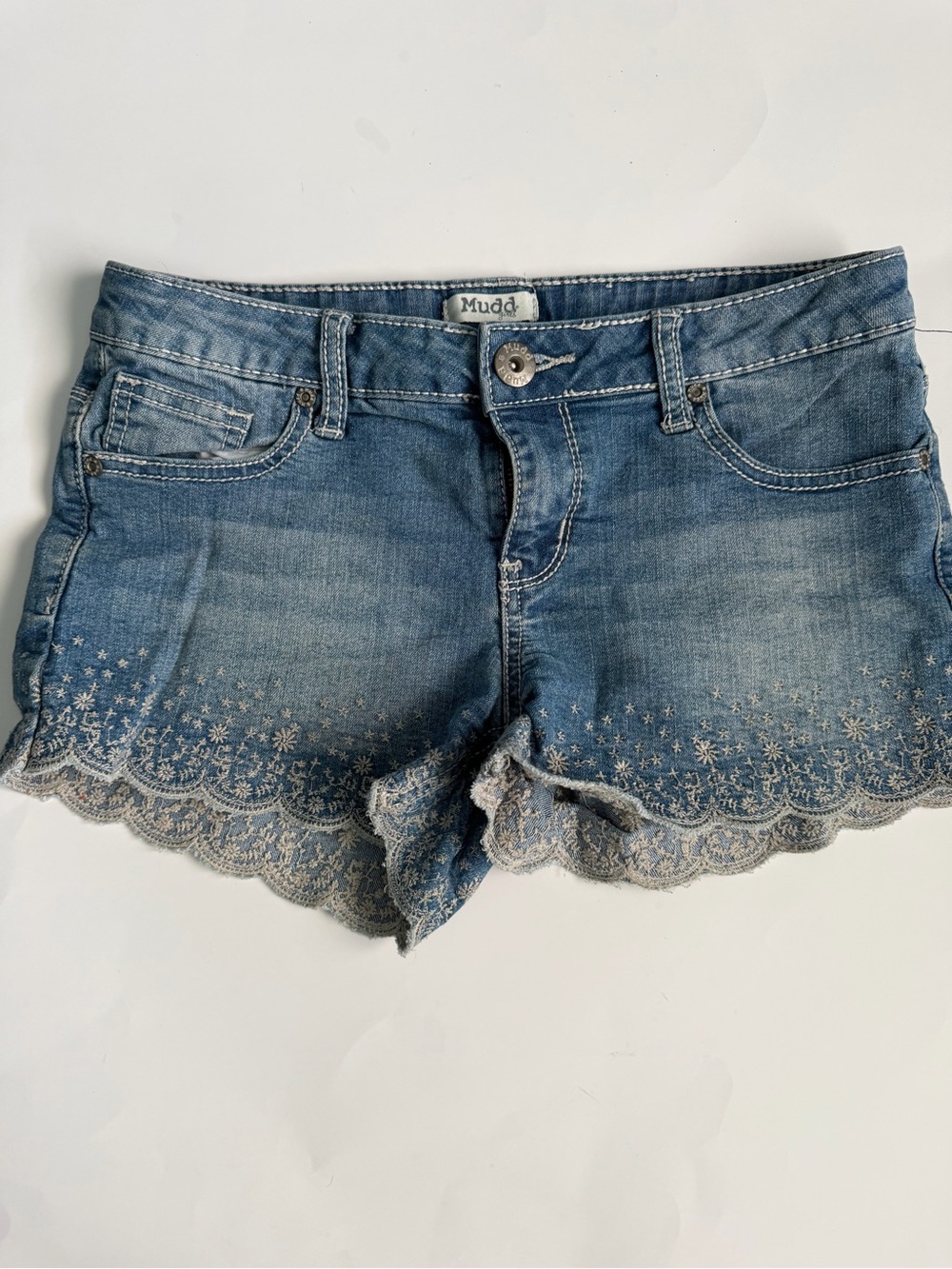 Girls Mudd Blue Denim Scalloped Hem Shorts Size 16